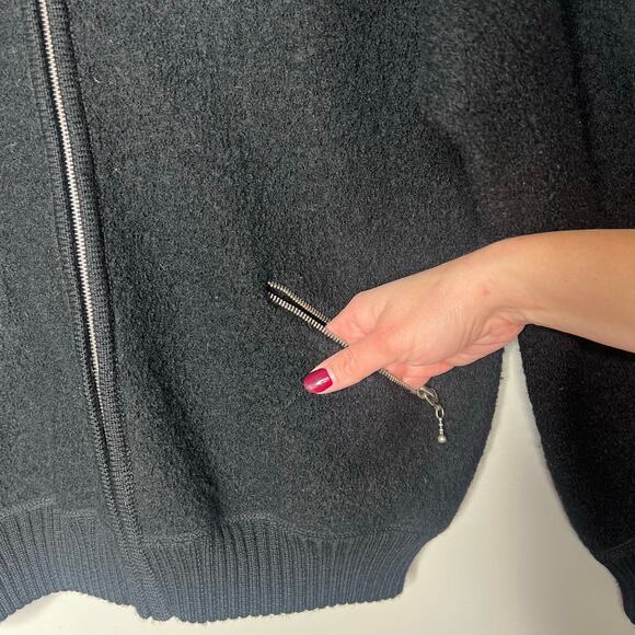 Vintage Black Boucle Wool Bomber Jacket Full Zip Womens Small Pockets Streetwear - Picture 6 of 11